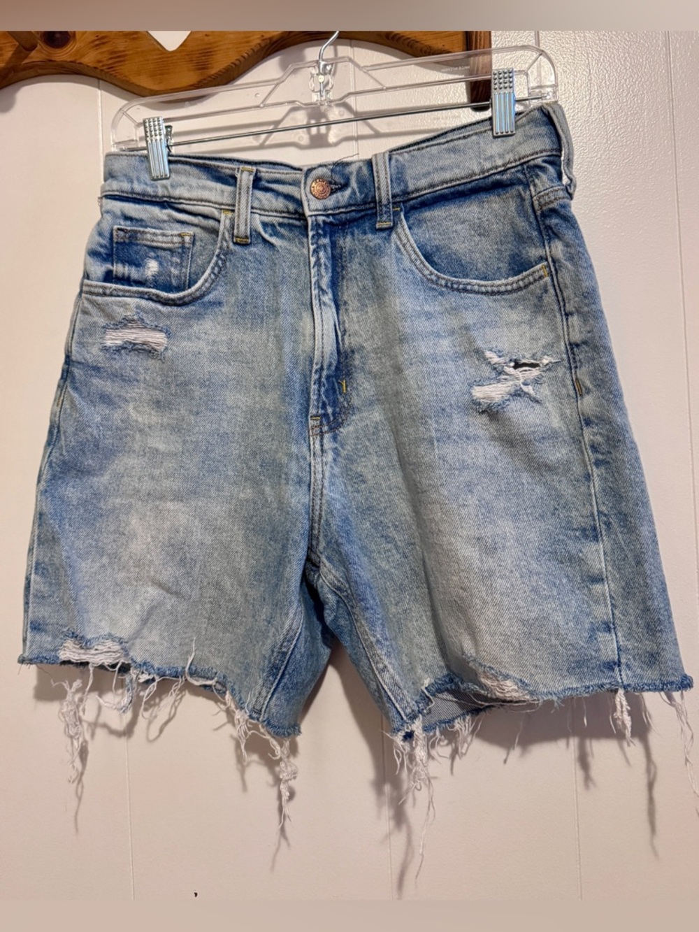 Arizona Jean Company Light Blue Distressed High-Rise Cutoff Shorts